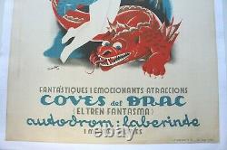 Affiche Ancienne Originale Espagnole Autopark Atraccions Barcelona Texidor 1936