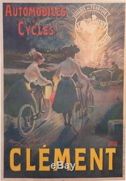 Affiche Ancienne Originale Old Poster Automobiles Cycles Clement Pres St-gervais