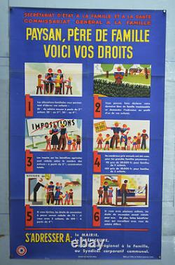 Affiche Ancienne Originale Paysan, Père De Famille, Voici Vos Droits