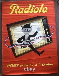 Affiche Ancienne Originale TÉLÉVISION RADIO RADIOLA HERVÉ MORVAN PARIS VINTAGE