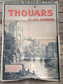 Affiche Ancienne Originale Thouars Chemin De Fer De L'état Vers 1920 104x74cm