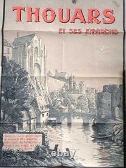 Affiche Ancienne Originale Thouars Chemin De Fer De L'état Vers 1920 104x74cm