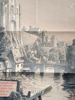 Affiche Ancienne Originale Thouars Chemin De Fer De L'état Vers 1920 104x74cm