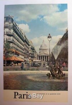 Affiche Ancienne Originale Tourisme Paris Pantheon Quartier Latin Bus Chausson