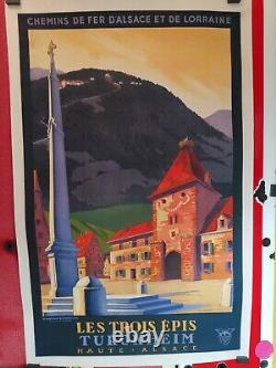 Affiche Ancienne Originale chemin de fer Alsace Lorraine Turckheim entoilée