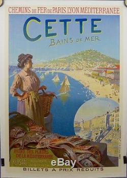 Affiche Ancienne PLM 1931 CETTE les bains de Mer par T Roussy, entoilée