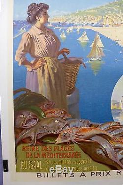 Affiche Ancienne PLM 1931 CETTE les bains de Mer par T Roussy, entoilée