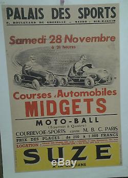 Affiche Ancienne Palais Des Sports Paris Courses Automobiles Midgets Suze