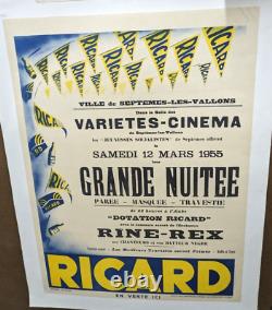 Affiche Ancienne Pastis Anisette Liqueur Ricard Septemes Pres Marseille 1955