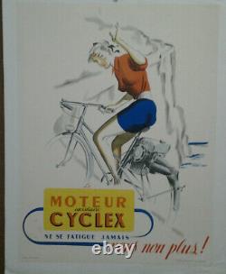 Affiche Ancienne Pub Moteur Auxiliaire Cyclex Velo Bicyclette Paul Martial