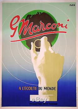 Affiche Ancienne Radio Pathe Marconi A L'ecoute Du Monde Par Even 1935