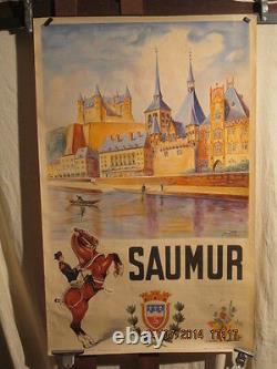 Affiche Ancienne Saumur Chateau Cheval
