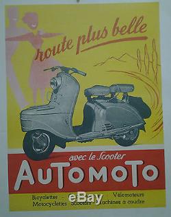 Affiche Ancienne Scooter Automoto Bicyclette Cyclomoteur Velomoteur Imp Mulcey