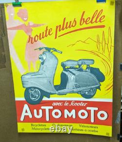 Affiche Ancienne Scooter Automoto Vespa Cycle Moto