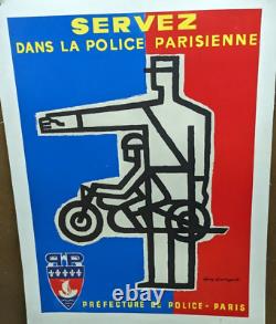 Affiche Ancienne Servez Dans La Police Parisienne Motard Paris Guy Georget