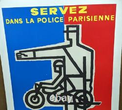 Affiche Ancienne Servez Dans La Police Parisienne Motard Paris Guy Georget