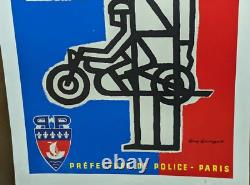 Affiche Ancienne Servez Dans La Police Parisienne Motard Paris Guy Georget