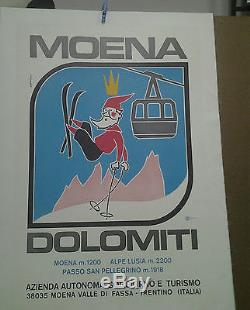 Affiche Ancienne Ski Moena Dolomiti Dolomite Italie Italia Alpes