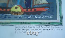 Affiche Ancienne Tai Planisphere Avion Luc Marie Bayle Circa 1950