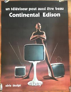 Affiche Ancienne Téléviseur Continental Edison Circa 1970 120 X 160 CM