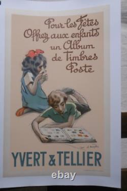 Affiche Ancienne Timbres Couple Enfants Yvert Tellier Sympa