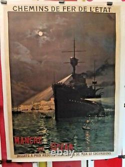 Affiche Ancienne chemin de fer Bretagne Manche océan Brest vers 1910 rare
