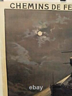 Affiche Ancienne chemin de fer Bretagne Manche océan Brest vers 1910 rare