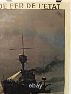 Affiche Ancienne chemin de fer Bretagne Manche océan Brest vers 1910 rare