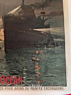 Affiche Ancienne chemin de fer Bretagne Manche océan Brest vers 1910 rare