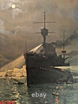 Affiche Ancienne chemin de fer Bretagne Manche océan Brest vers 1910 rare