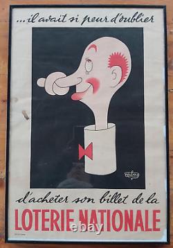 Affiche Ancienne de DUBOUT 1950s -LOTERIE NATIONALE Homme Nez Noeud, SEDEC Paris