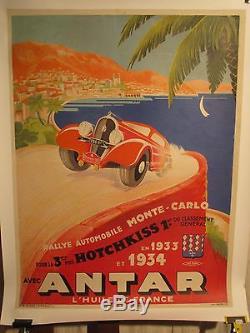 Affiche Antar Rallye Monte Carlo 1934 Deco Superbe