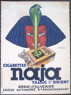 Affiche Art Deco Orientaliste Orient Cigarettes Naja Dransy Circa 1930