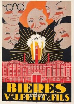 Affiche Art Deco Originale Brodovitch Bières Veuve J. Petit Brasserie 1921