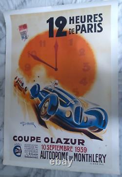 Affiche Automobile Lithographie FORMULE 1-12Heures de Paris-1939 70x100