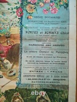 Affiche BAYONNE Plaza de Toros 10 Septembre 1905 Montes et Bombita chico