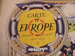 Affiche Carte Europe en litho édit Jacques Petit 1955 dessin de Pierre Hérault