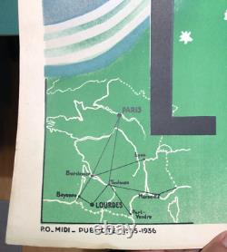 Affiche Chemin De Fer P. O. Midi Hervé Baille Lourdes Océa Paris Train SNCF 1936