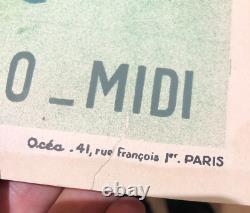 Affiche Chemin De Fer P. O. Midi Hervé Baille Lourdes Océa Paris Train SNCF 1936
