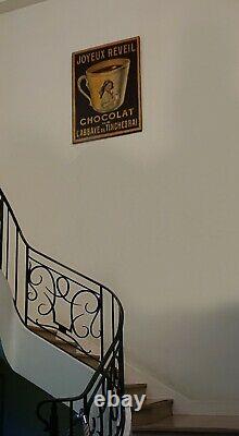 Affiche Chocolat Abbaye de Tinchebray. Cémoi. Rare publicité sur zinc 1910