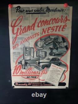 Affiche Concours Nestle Voitures Velomoteurs Frigo Etc Typee 1950