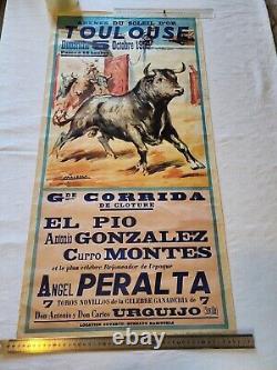 Affiche Corrida Arènes du soleil d'or Toulouse 1958 45X90Cm Angel Peralta El Pio