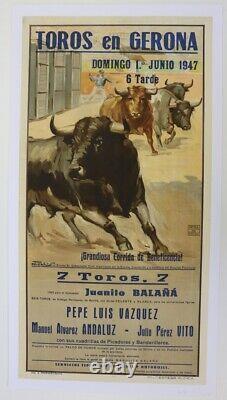 Affiche Corrida Toros Gerona 1947 Tauromachie Reus Ortega Litho