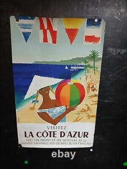 Affiche Cote D'azur Signee Dubois Lithographie Annees 1950 100x62cm