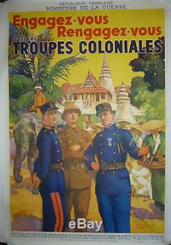 Affiche Engagez-Vous dans les Troupes Coloniales CAMBODGE Pnom-Penh Indochine