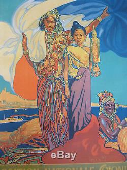 Affiche Exposition Nationale Coloniale Marseille 1922 Dellepiane laotienne Laos