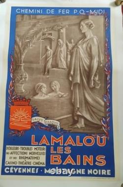Affiche Lamalou-les-Bains vers 1930 Chemins de fer P. O. Midi