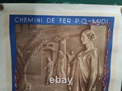 Affiche Lamalou-les-Bains vers 1930 Chemins de fer P. O. Midi