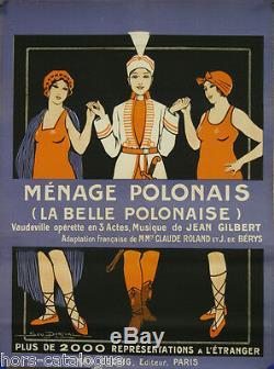 Affiche Ménage Polonais (La belle Polonaise) Opérette. Par Géo Dorival, 1914