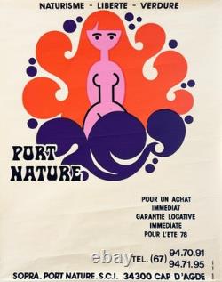 Affiche ORIGINALE du CLUB NATURE de PORT NATURE du CAP d'AGDE 1978 Sérigraphie